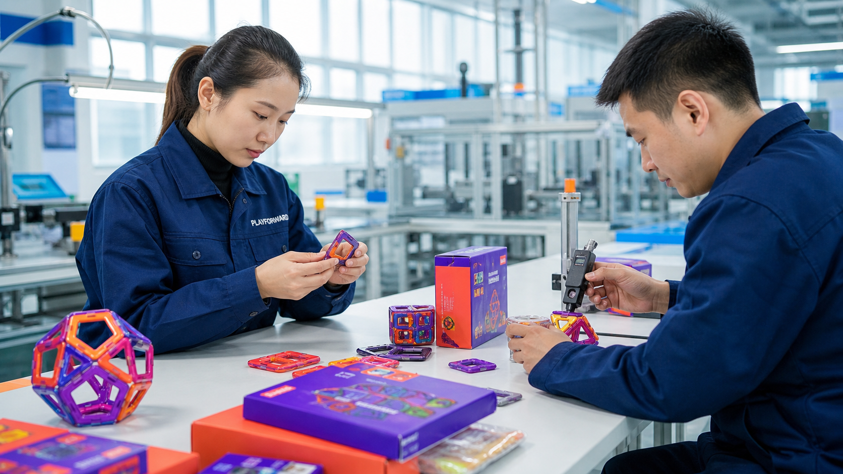 PopWhim quality technicians checking magnetic toys